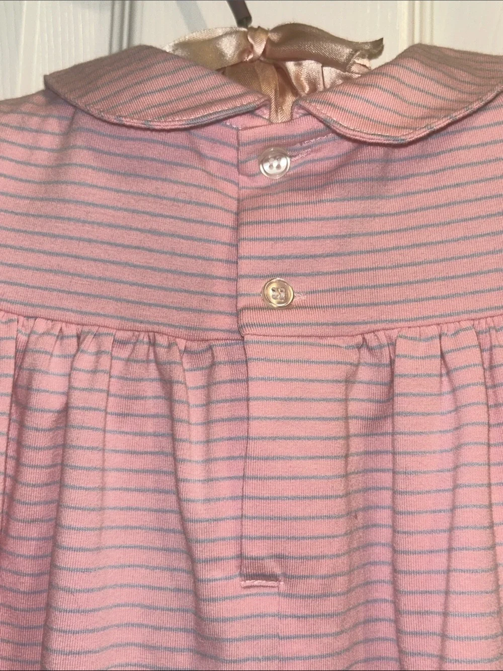 Busy Bees Toddler Pink Striped Long Sleeve Dress w/Peter Pan Collar